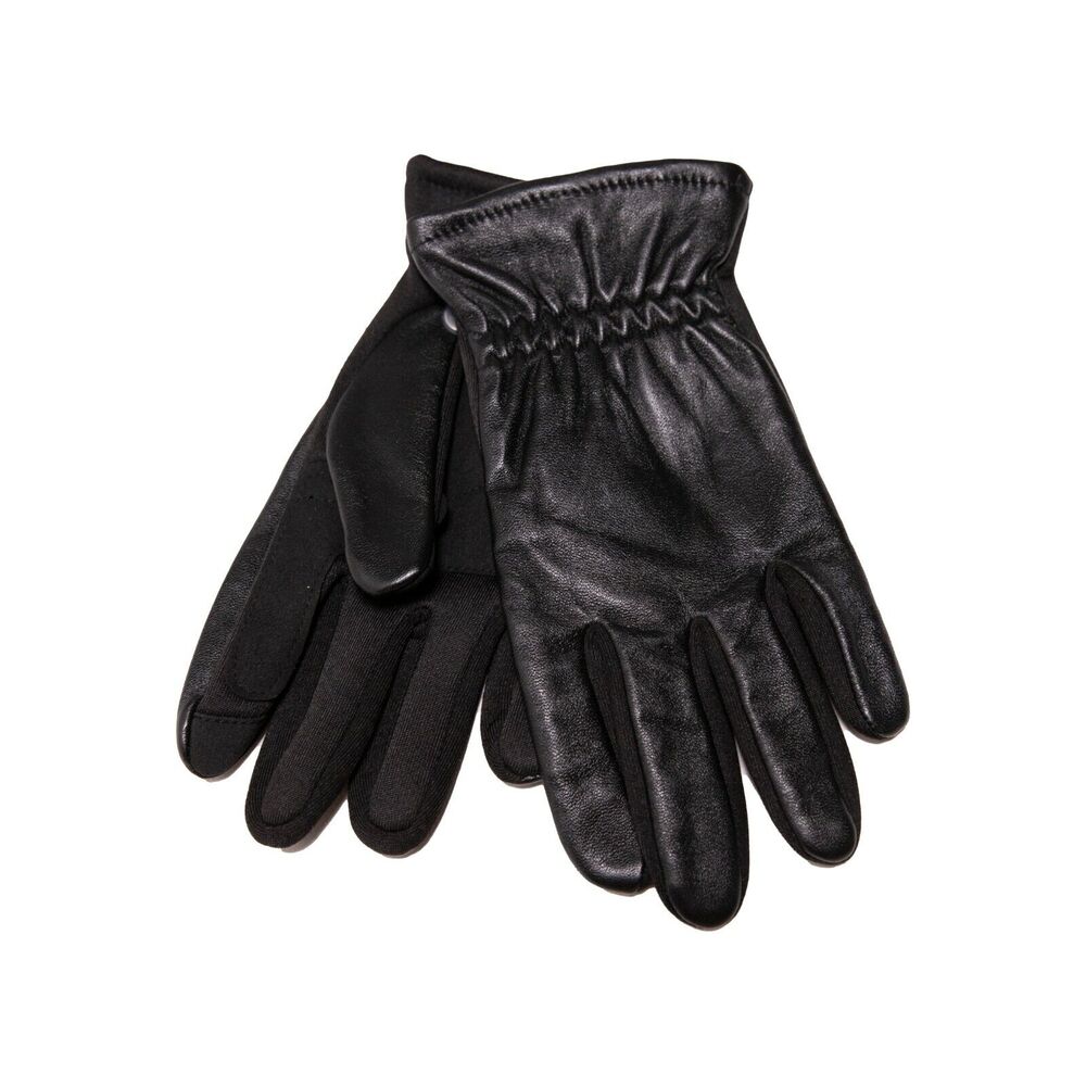 TouchPoint Men Leather Gathered Wrist Gloves Black Size S